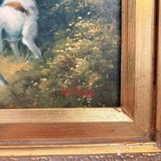 Tableau Peinture Huile Panneau HSP EDWARD WEBB Chasse Cour Chien Forêt