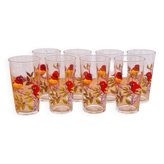 Set of 8 vintage bird pattern orangeade glasses