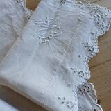 Ensemble ancien drap plat et 2 taies d'oreiller