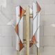Pine wood floor lamp with handmade stained glass in Japandi style.