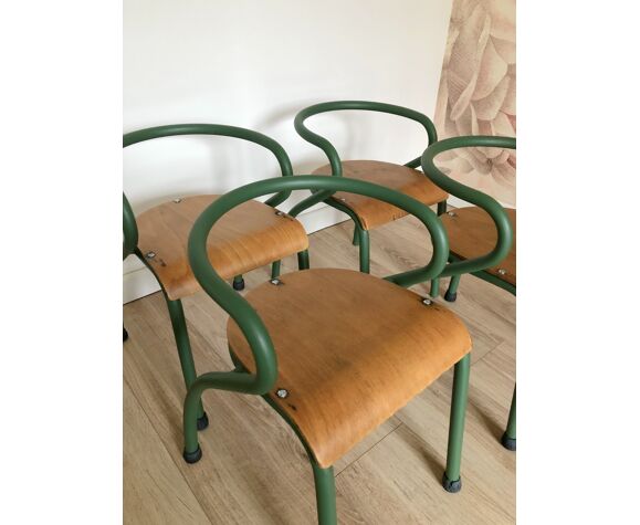 4 chaises d'école maternelle de Jacques Hitier, années 50