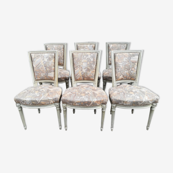 Lot de 6 chaises style Louis XVI patinées