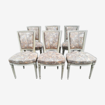 Lot of 6 Louis XVI style chairs patinated