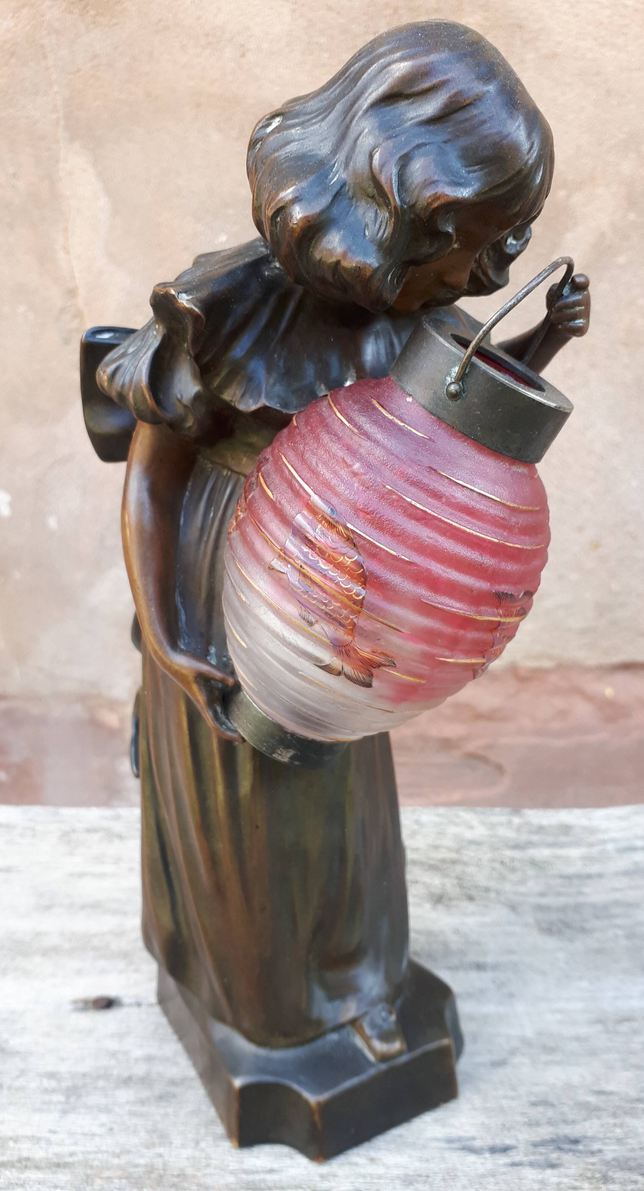 Art nouveau bronze lamp, by léo laporte blairsy et daum