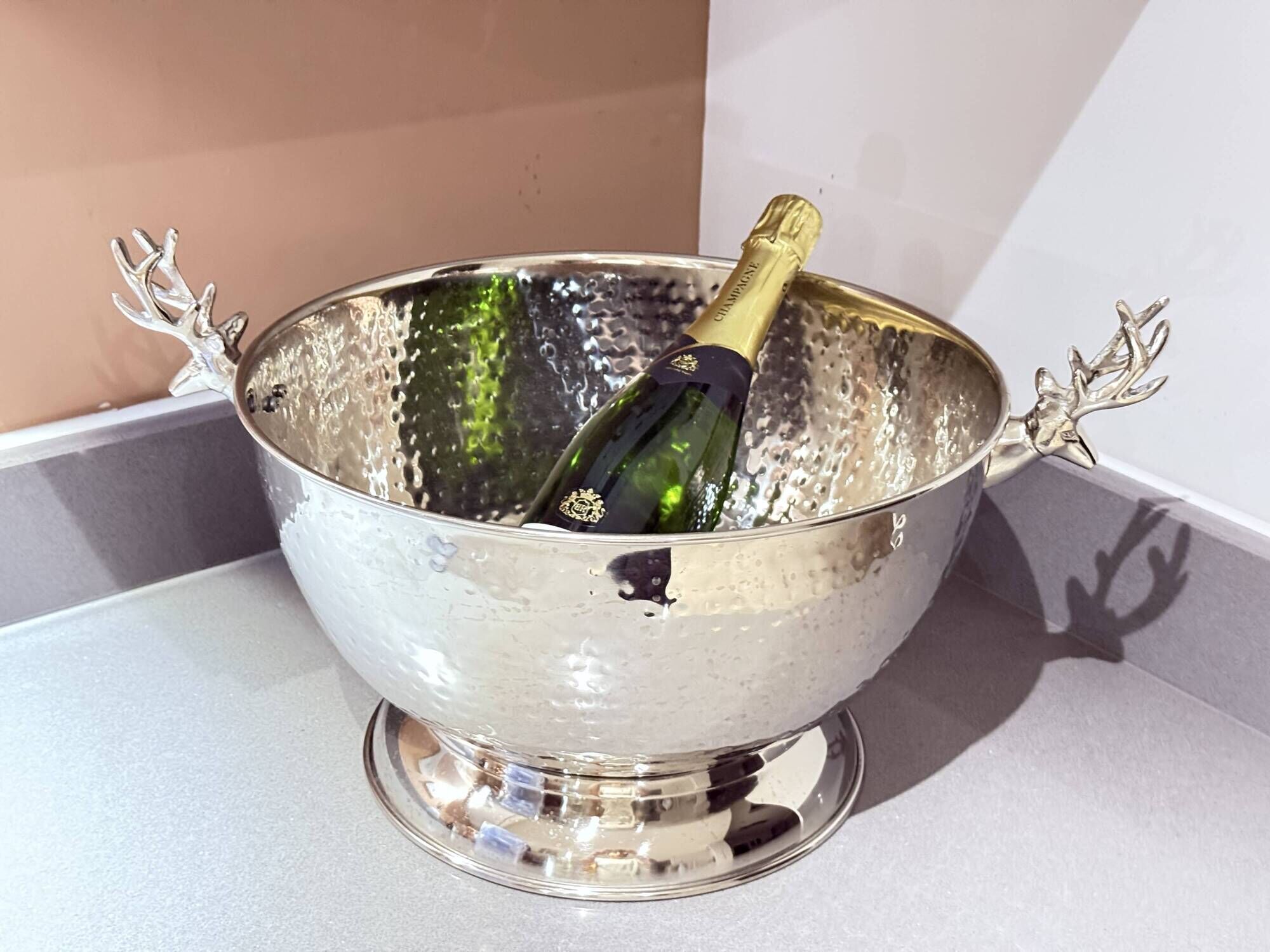 Vintage Silver Plate Bowl, Ice Bucket, European Decorative Bowl in the Shape of a Deer Head