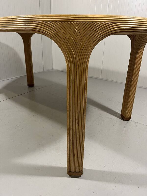 Table à manger en rotin et travertin Vivai del Sud, Italie, années 1960.