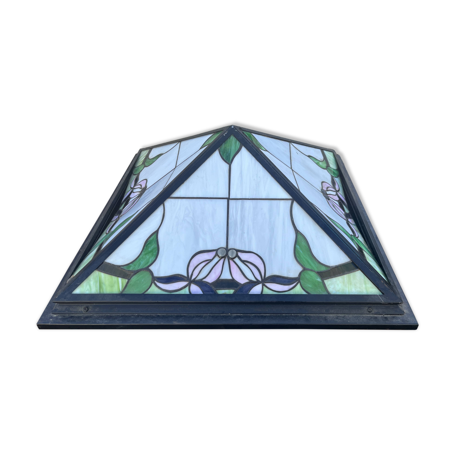 Abat-Jour Plafonnier Carré Type Tiffany – Vitraux Floraux style Art Nouveau