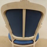 Cabriolet armchair in lacquered wood trimmed in blue satin, Louis XV style