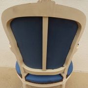 Cabriolet armchair in lacquered wood trimmed in blue satin, Louis XV style