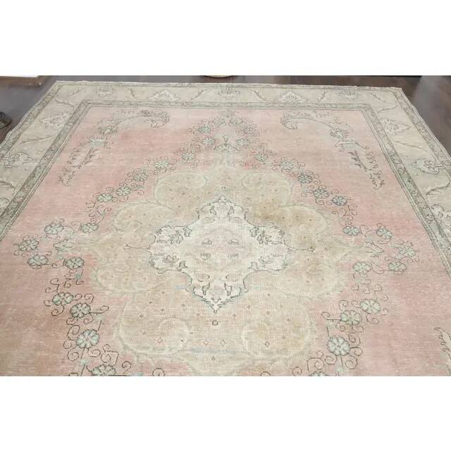 1970s Vintage Persian Handmade Wool Pink Area Rug 294x376