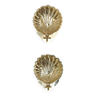 Paire d'appliques vintage en laiton en forme de coquille Saint-Jacques