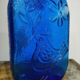XXL cobalt blue bottle with embossed bird