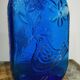 XXL cobalt blue bottle with embossed bird