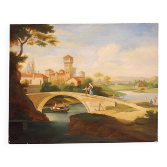 Great landscape painting with figures from the 20th century