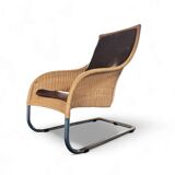 2 x Weighty rattan lounge chair / brown leather 1990s  Very good condition