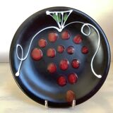 Six black glazed ceramic dessert plates