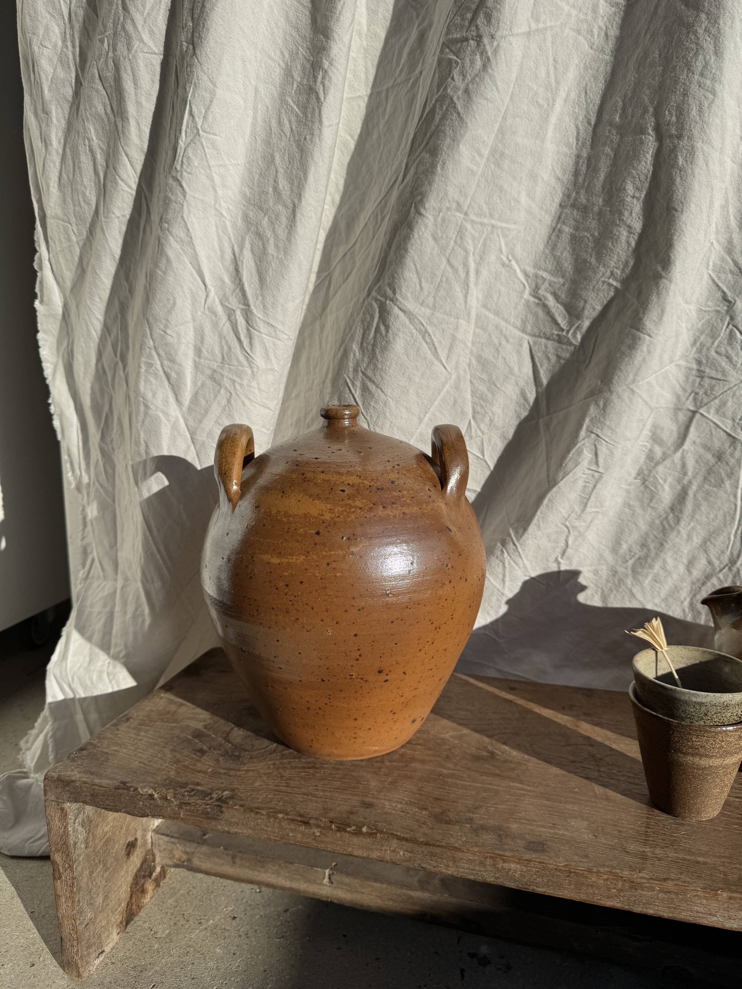 Large round stoneware jar