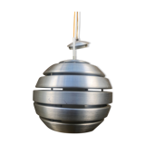 Polished steel pendant lamp with opaline cone 70s