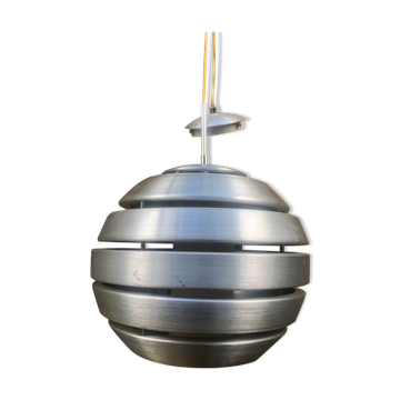 Polished steel pendant lamp with opaline cone 70s