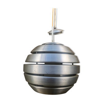 Polished steel pendant lamp with opaline cone 70s