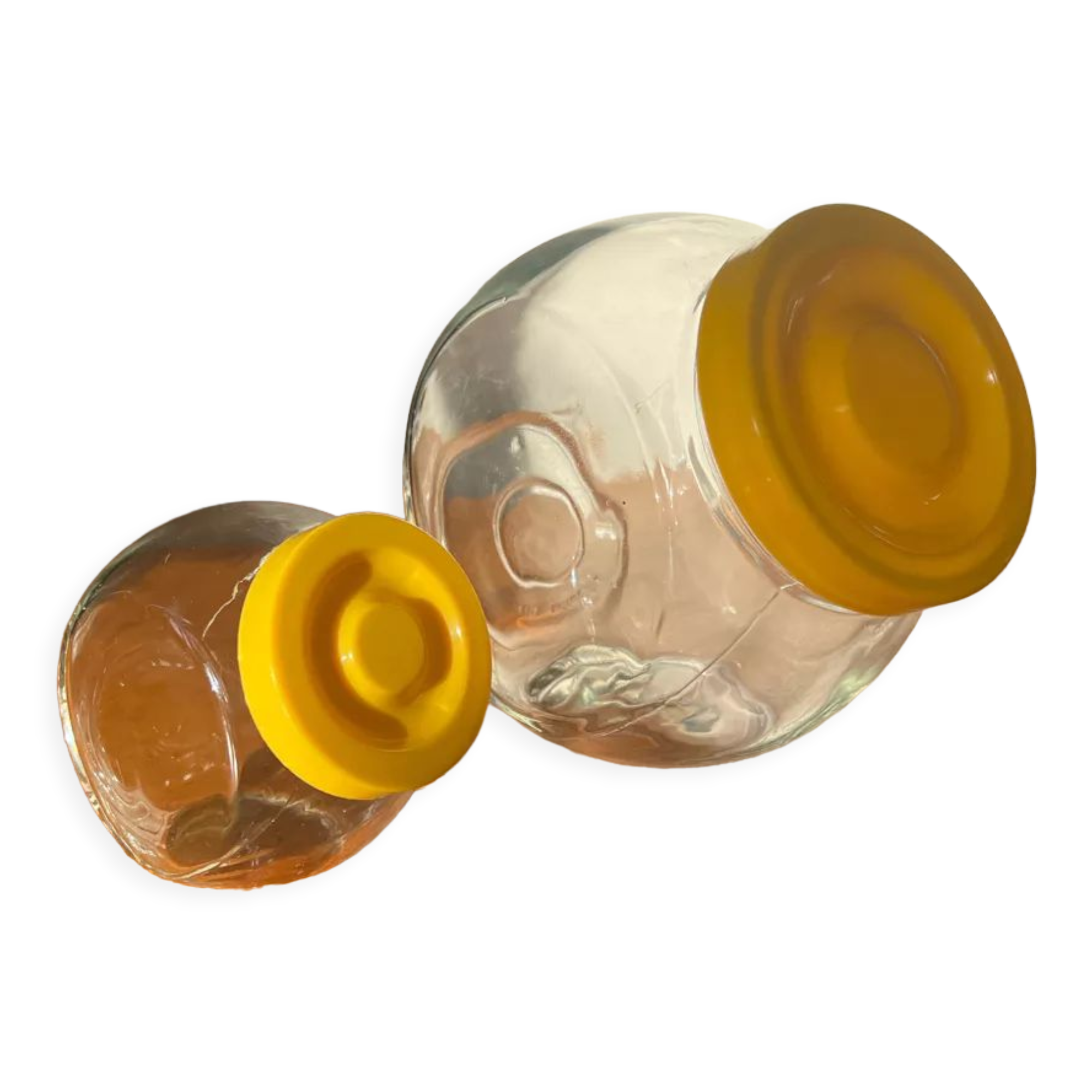 Pair of yellow vintage candy jars