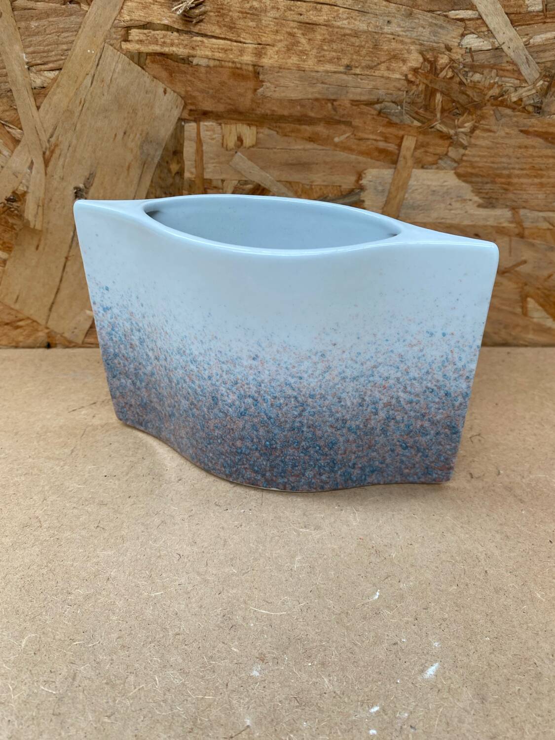 Antique vase virebent white porcelain speckled blue pink vintage