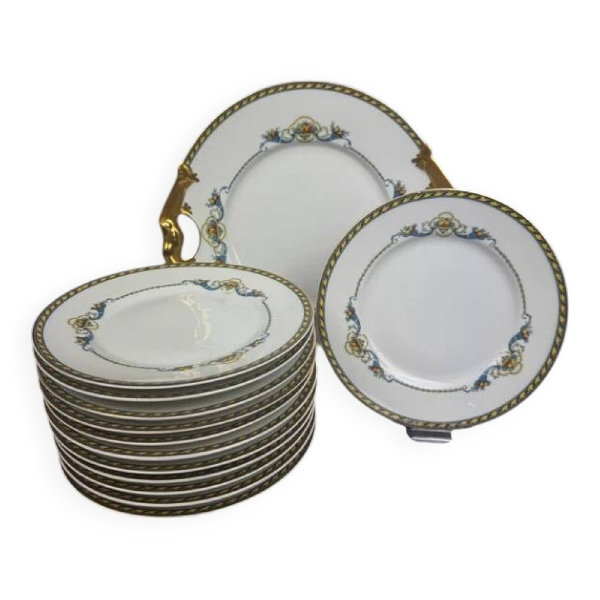 Bernardaud Limoges porcelain dessert service with dish and 12 plates