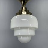 1930s Art Deco Brass and Opaline Glass Flush Mount, Czech