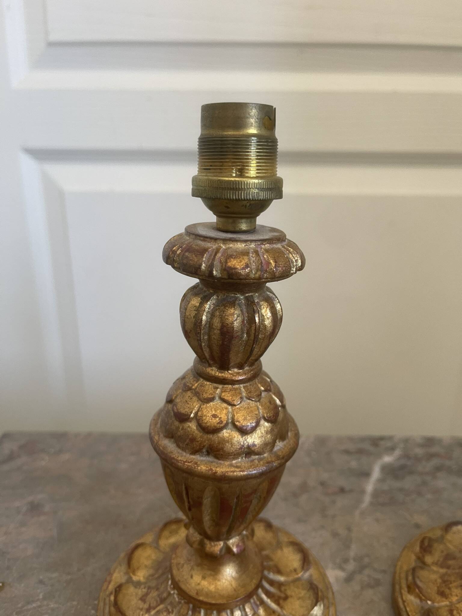 Antique Pair of Wooden Gilded Candle Holders 19th Century