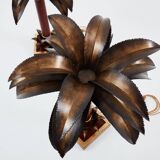 Maison Jansen style pair of bronze mahogany palm tree lamps 1960s