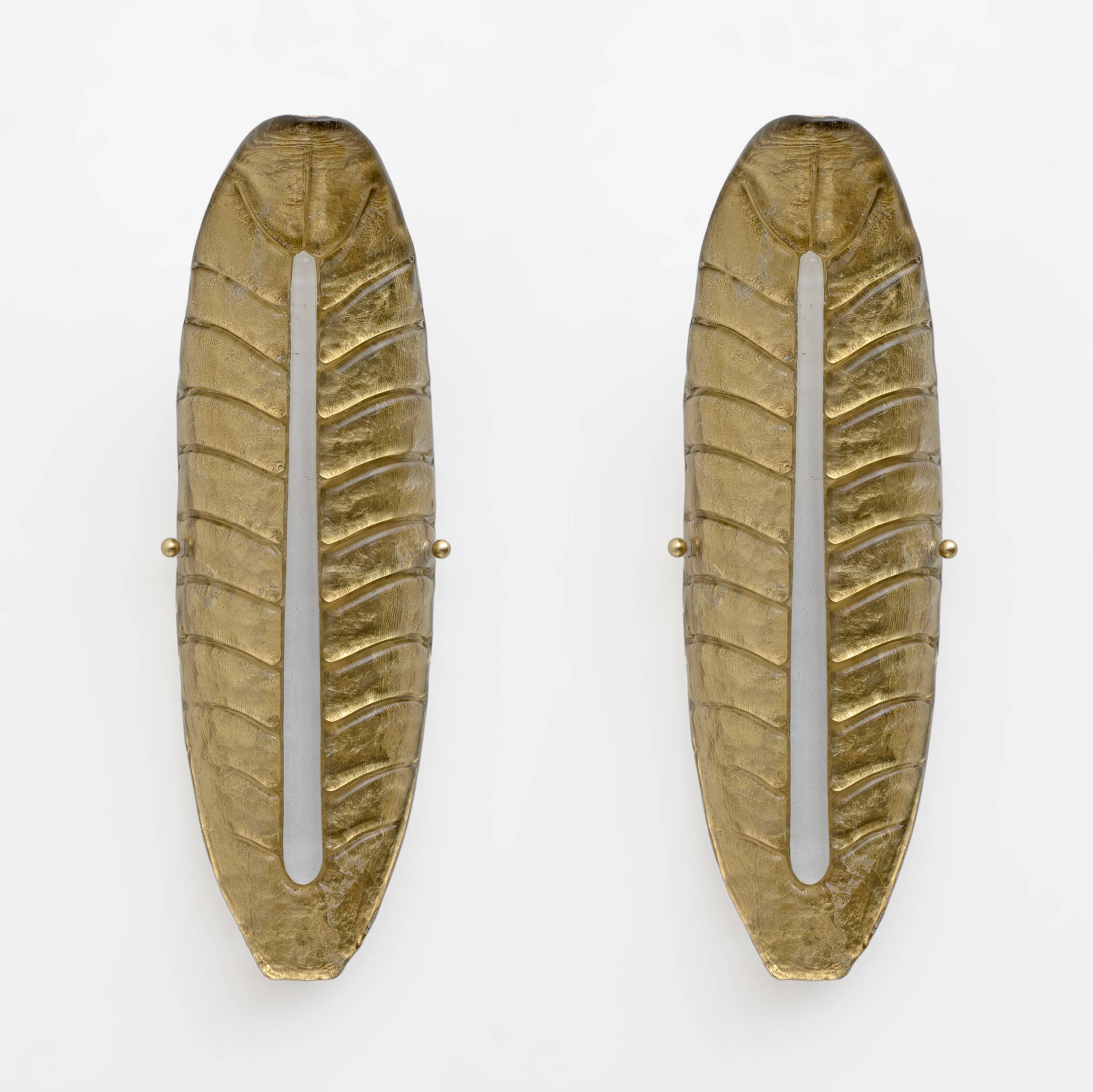 Pair of Modern Murano Glass Gold Leaf Sconces
