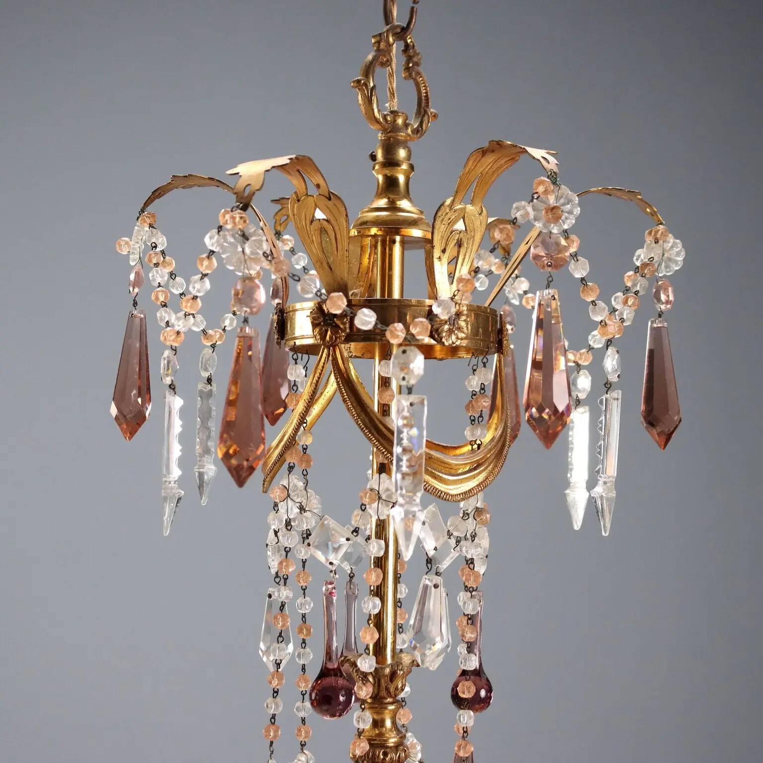 Lustre ancien en bronze et cristal 12 lumières Italie XX Century