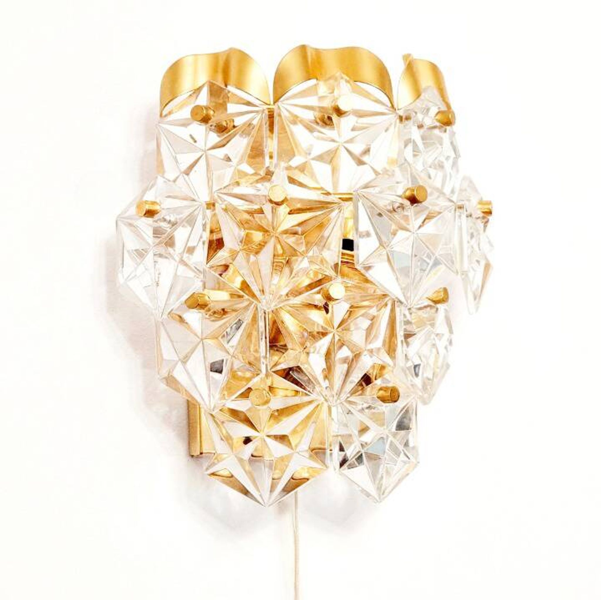 Faceted Crystal Glass & Gilded Brass Wall Light from Kinkeldey, Germany, 1970s