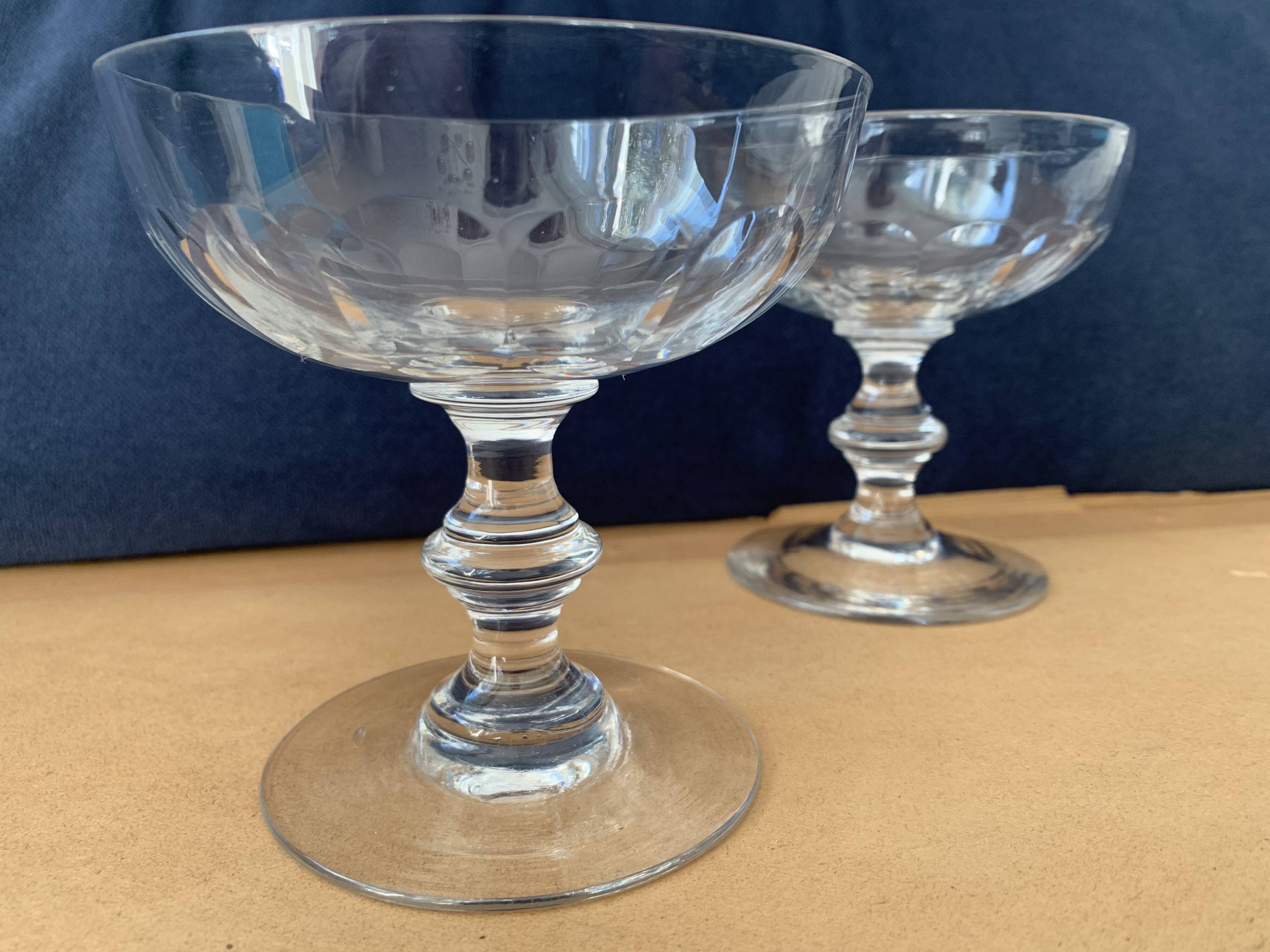 Pair of old crystal champagne glasses