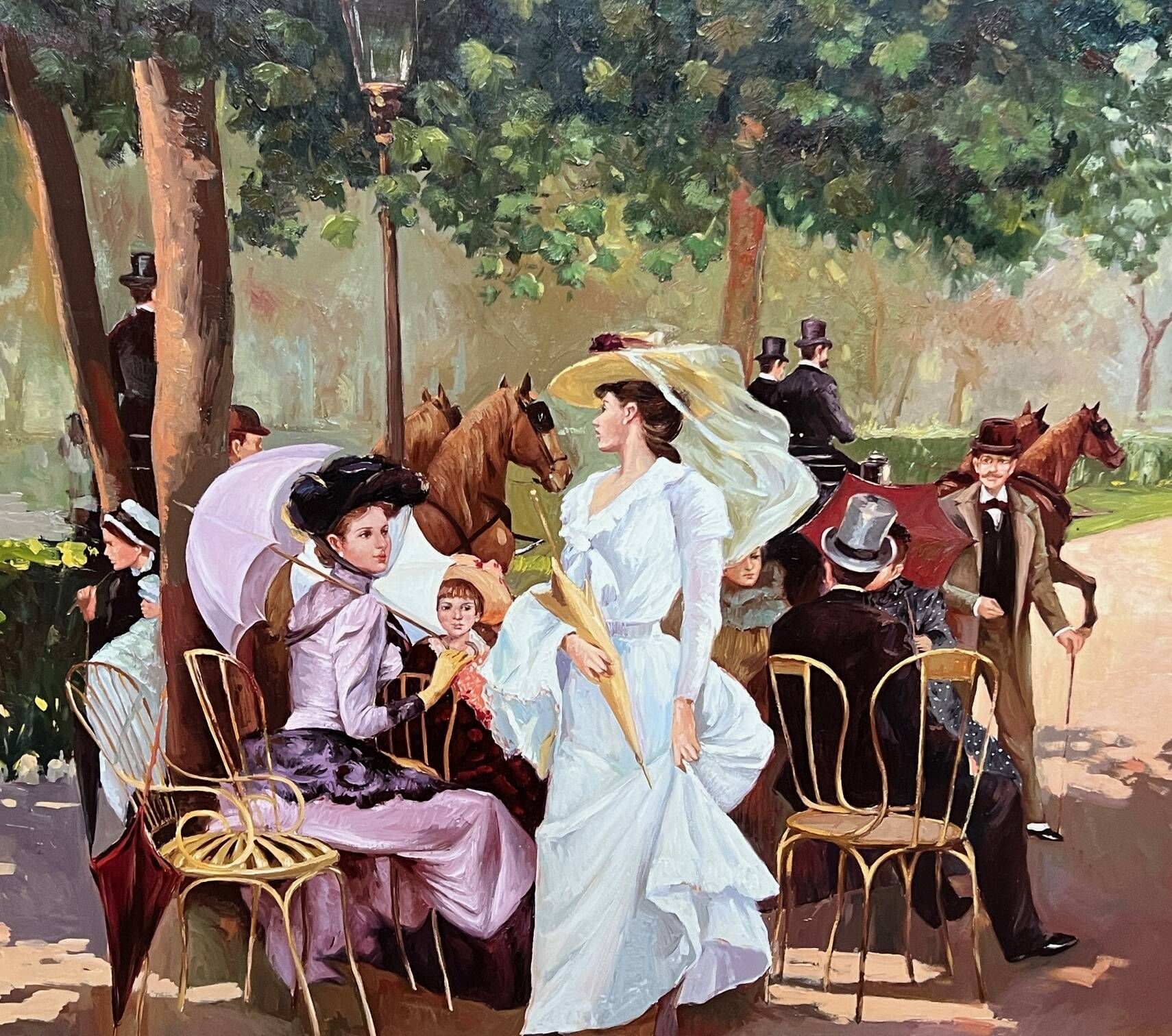 "In the park" Belgian oil painting signed.