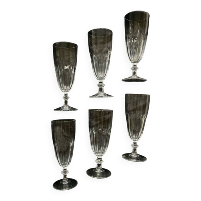 6 flûtes à champagne cristal verres à pieds ancien