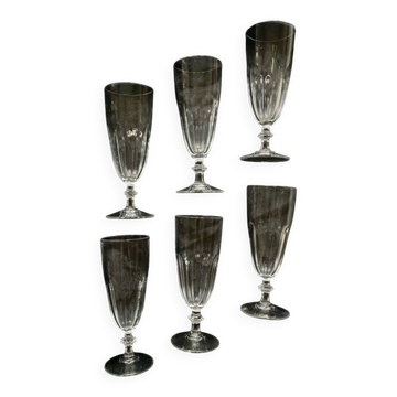 6 flûtes à champagne cristal verres à pieds ancien