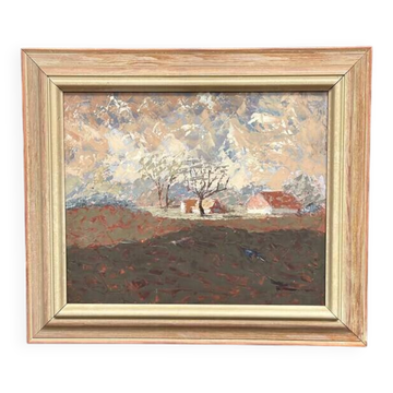 Original Swedish Oil on Panel – “Landscape” by Bertil Wahlberg – Signed – Vintage and Framed – 48 × 41.5 cm (18.9" × 16.3")