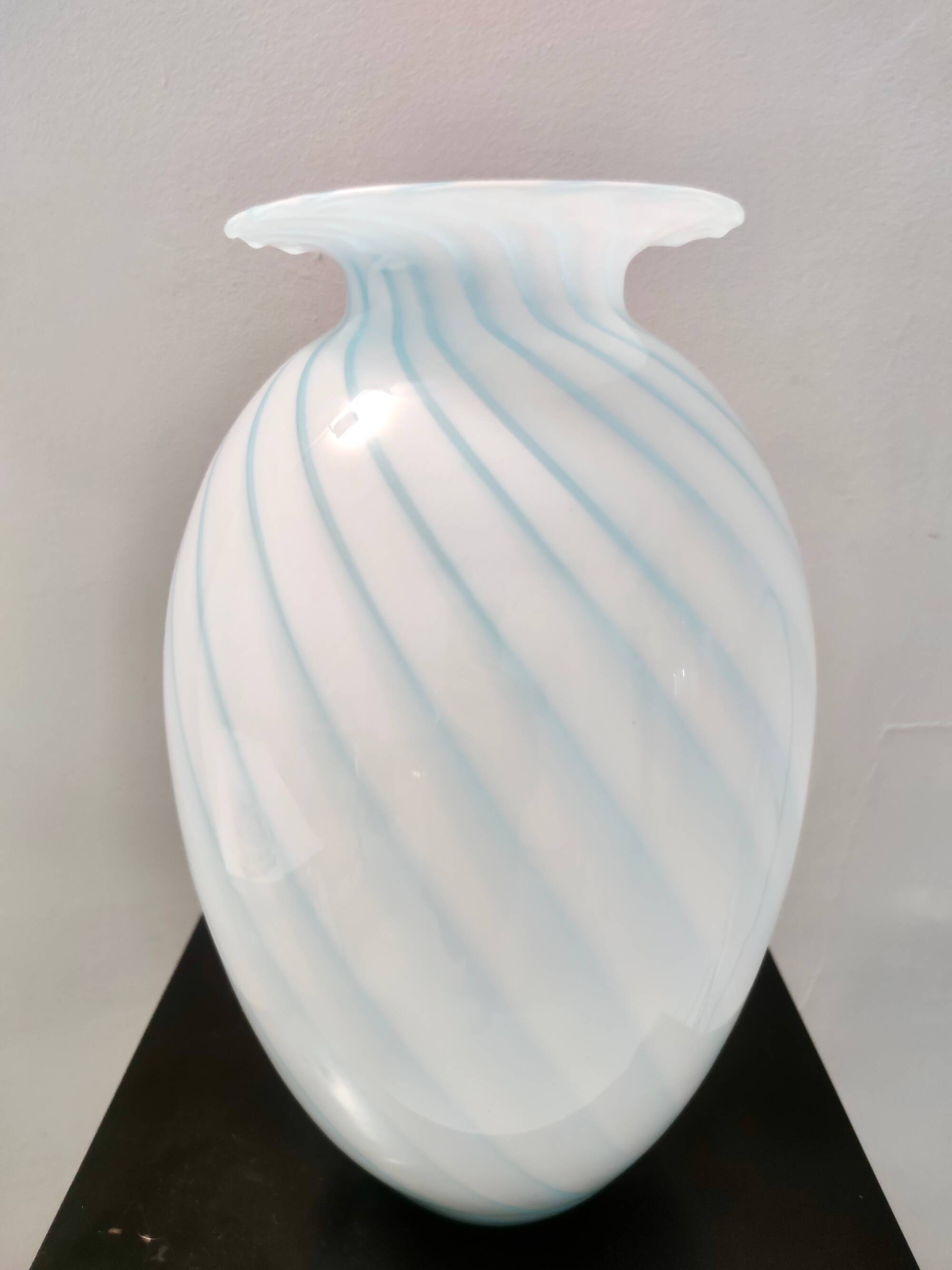 Murano Glass Vase with Light Blue and White Canes, Italy