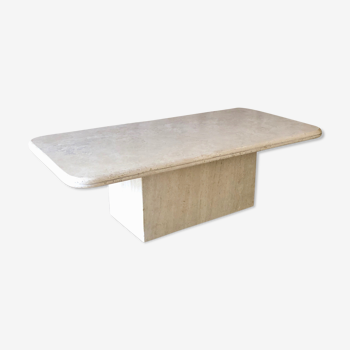 Travertine table with semi-round edges