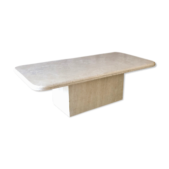 Travertine table with semi-round edges