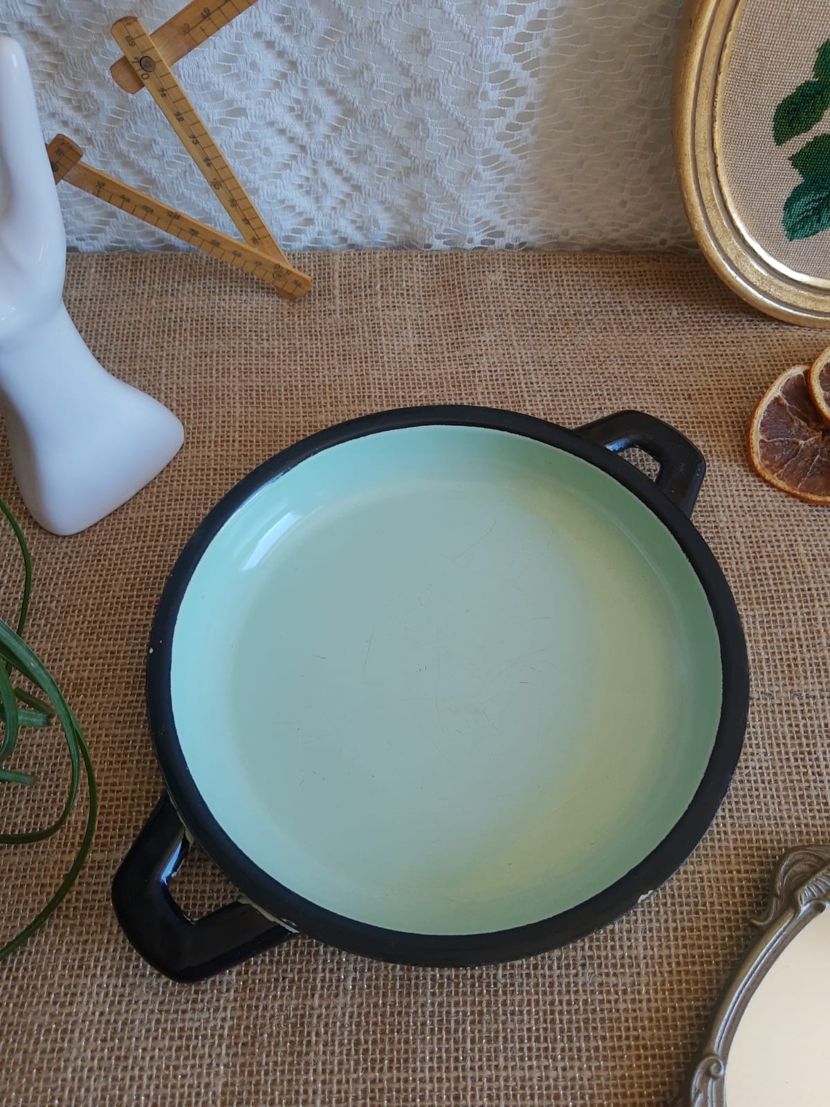 Egg dish green steel enamelled vintage