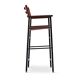 By contemporary classic bar stool with cognac leather backrest, black rubber, metal.
