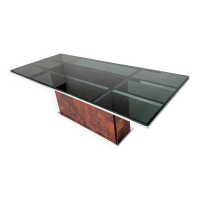 Table à manger par Romeo Rega pour Mario Sabot, bois de noyer et verre, années 1970