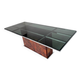 Dining Table by Romeo Rega for Mario Sabot, Burl Wood and Glass, 1970s