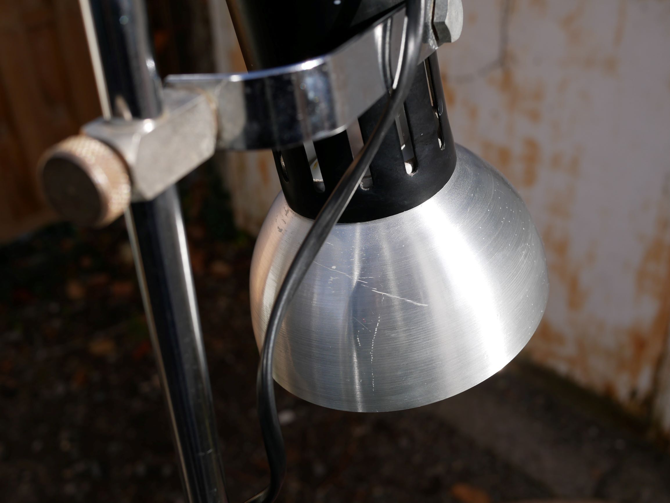 Floor lamp in metal chrome with 3 spotlights, 70s