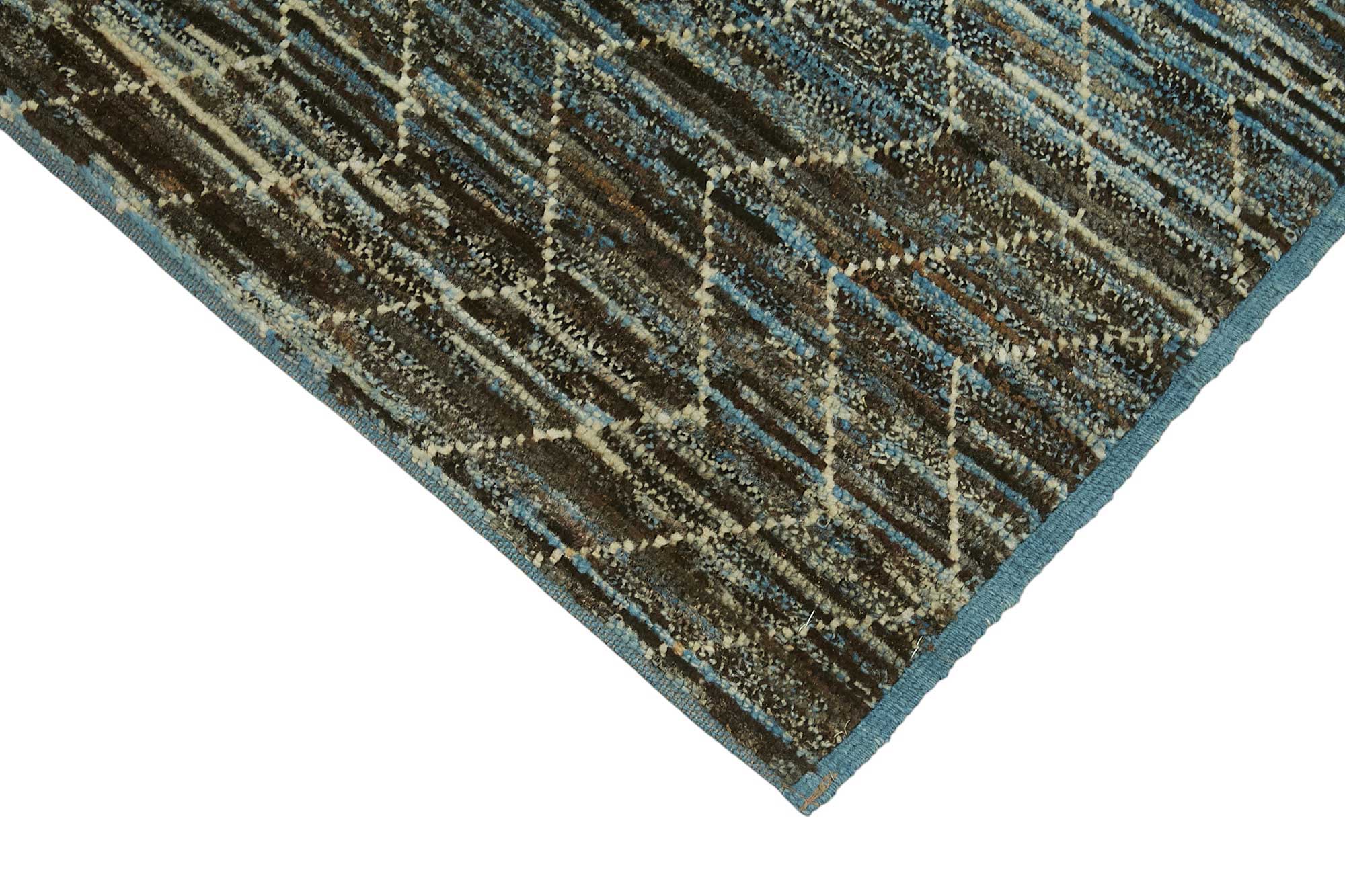 Handwoven Turkish Rustic 90 cm x 320 cm Blue Wool Runner Carpet