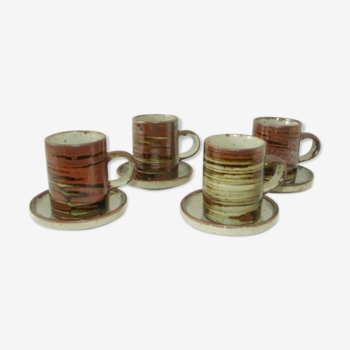 Lot 4 mugs & sous-mugs grès émaillé vintage années 70