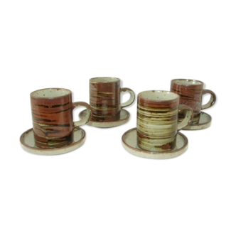 Lot 4 mugs & sous-mugs grès émaillé vintage années 70