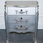 Baroque Grey Silver 3-Drawer Bedside Tables, Set of 2